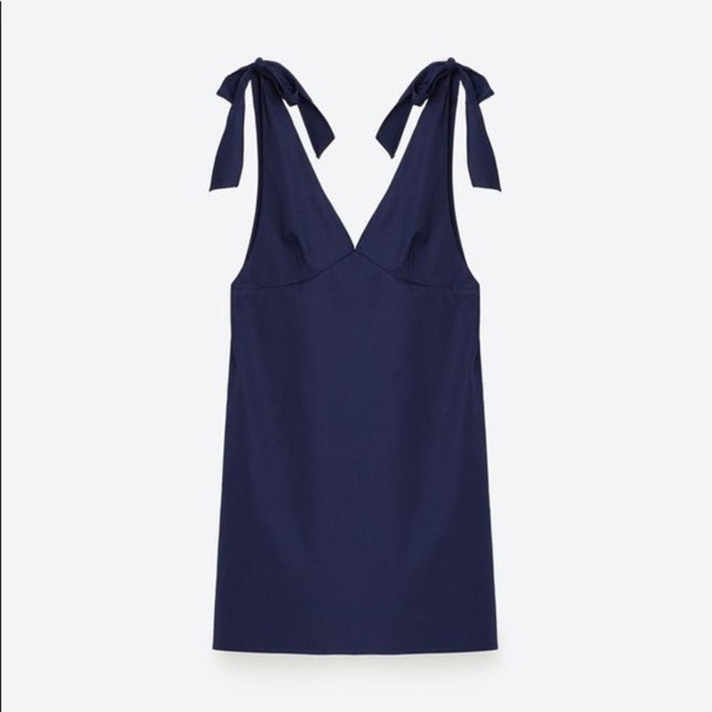 Zara Poplin Cotton Ties Shoulder Dress NWT.